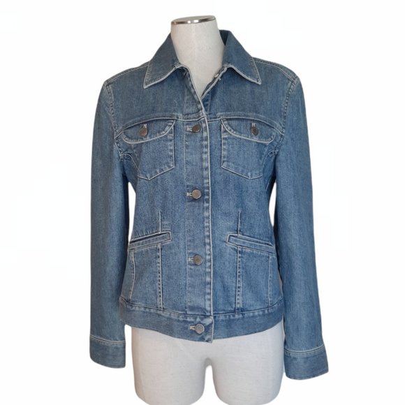 J. Jill Recrafted Floral Embroidered Medium Blue Denim Jacket XS - Picture 2 of 11